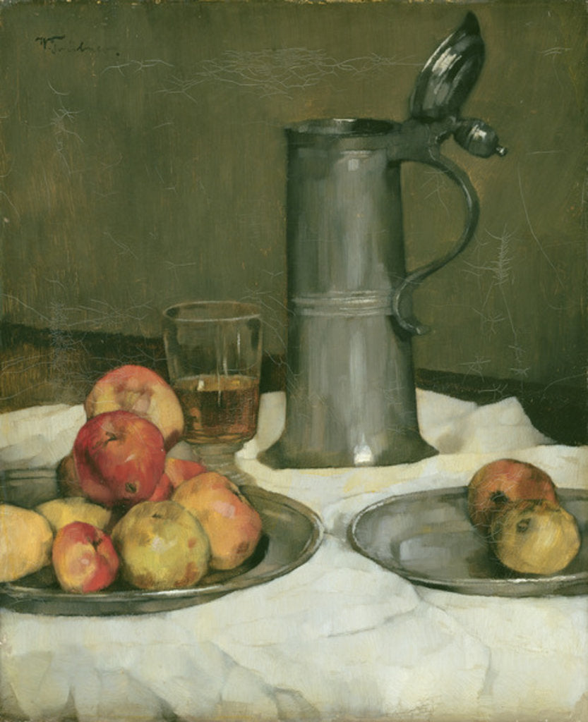 Detail of Still life with apples and pewter jug, 1878 by Heinrich Wilhelm Truebner