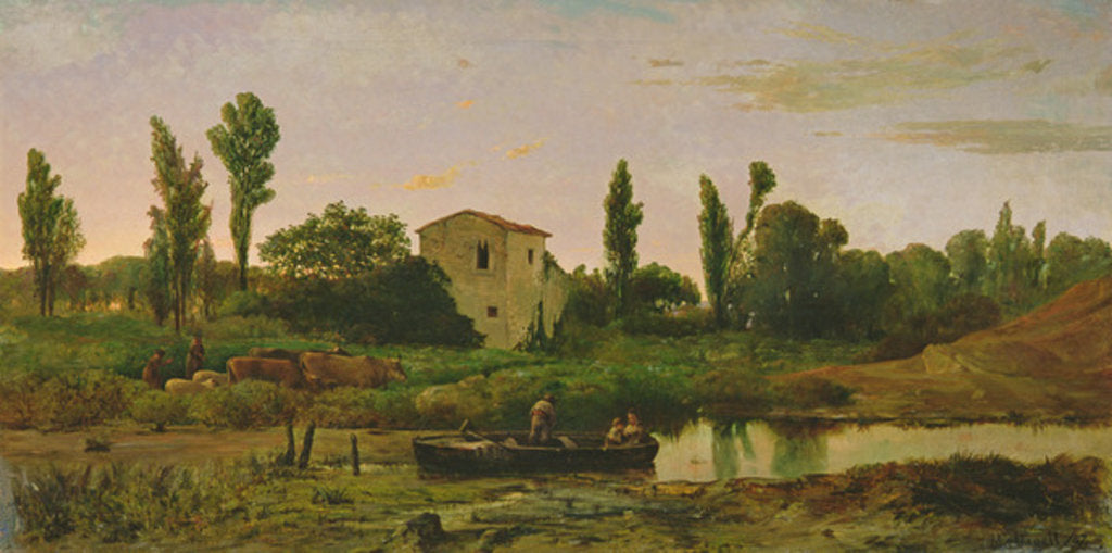 Detail of Landscape with Boat, 1867 by Modesto Urgell y Inglada