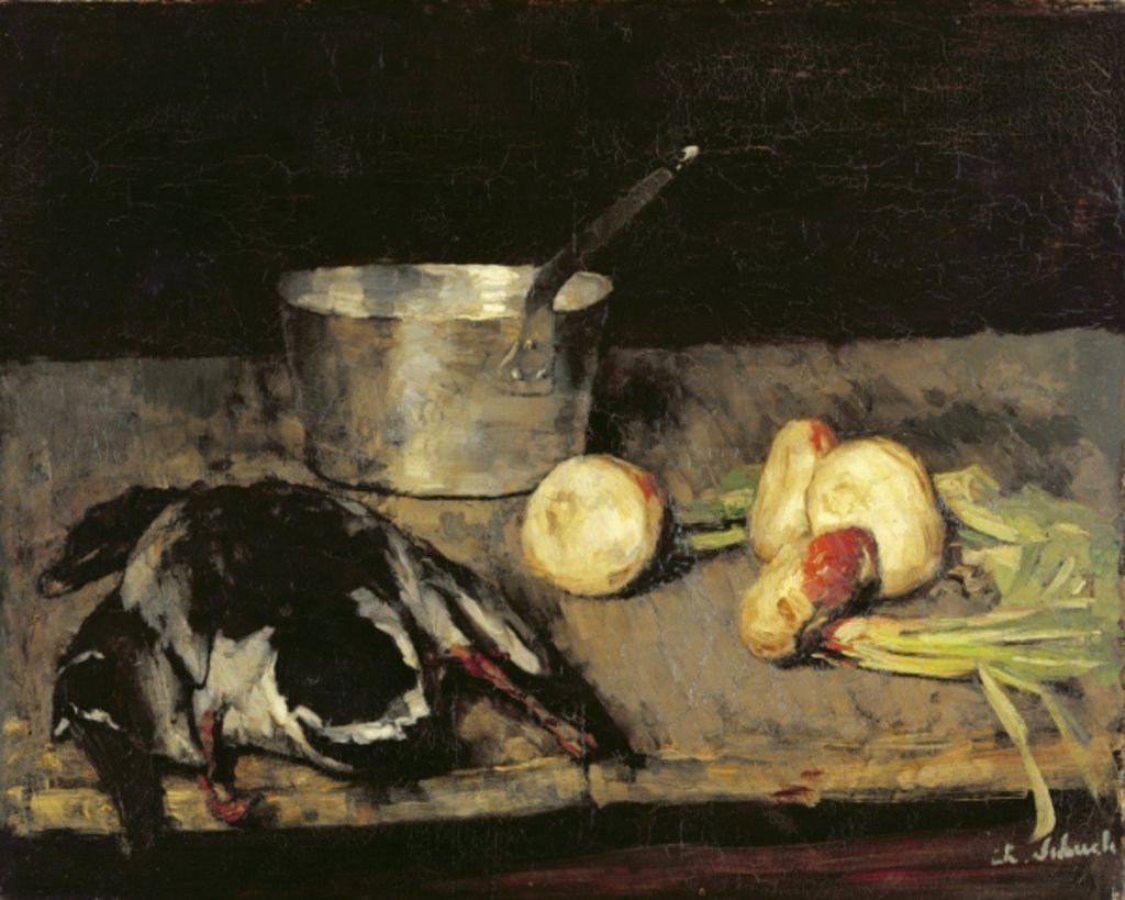 Detail of Still life with casserole and wild duck, 1885 by Carl Schuch