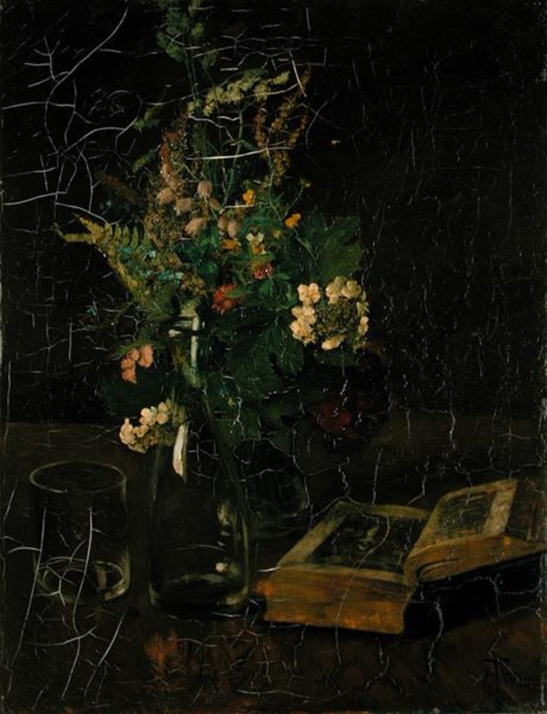 Detail of Still Life with a Bunch of Flowers and a Bible, 1872 by Hans Thoma