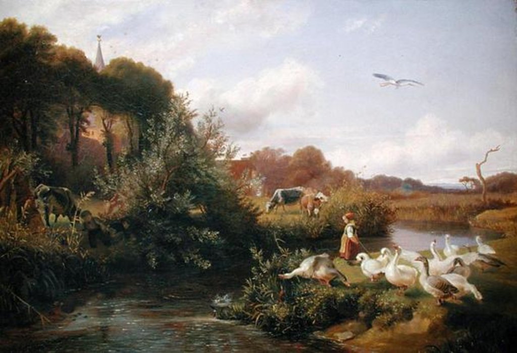 Detail of Geese Grazing near Rahlstedt by Otto Speckter