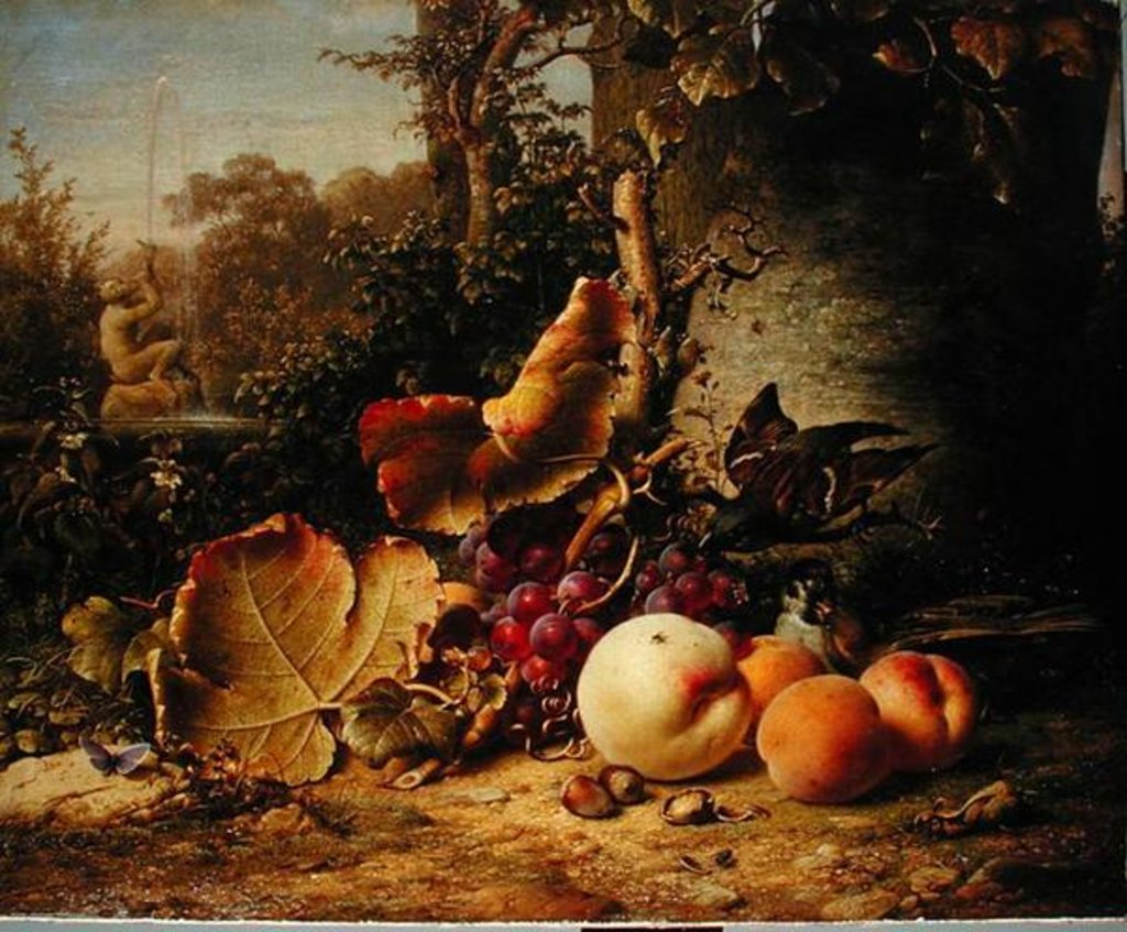 Detail of Fruit and Sparrows, 1863 by Johann Wilhelm Preyer