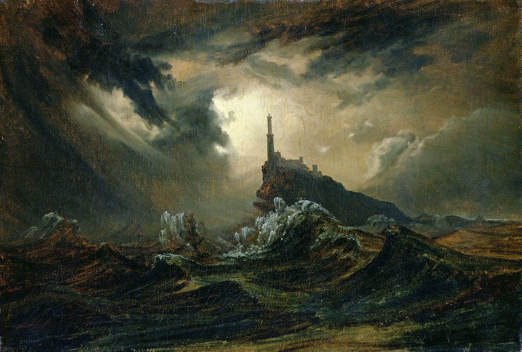 Detail of Stormy sea with Lighthouse, 19th century by Karl Blechen
