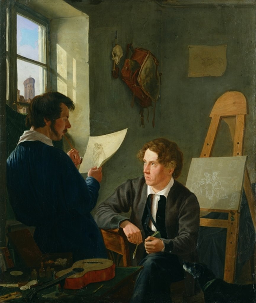Detail of Hermann Kauffmann and Georg Haeselich in Kauffmanns Munich Studio, 1830 by Hermann Kauffmann