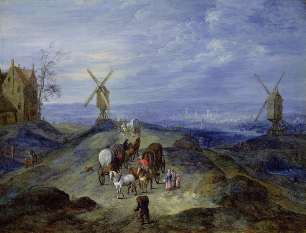 Detail of Landscape with Two Windmills, 1612 by Jan the Elder Brueghel