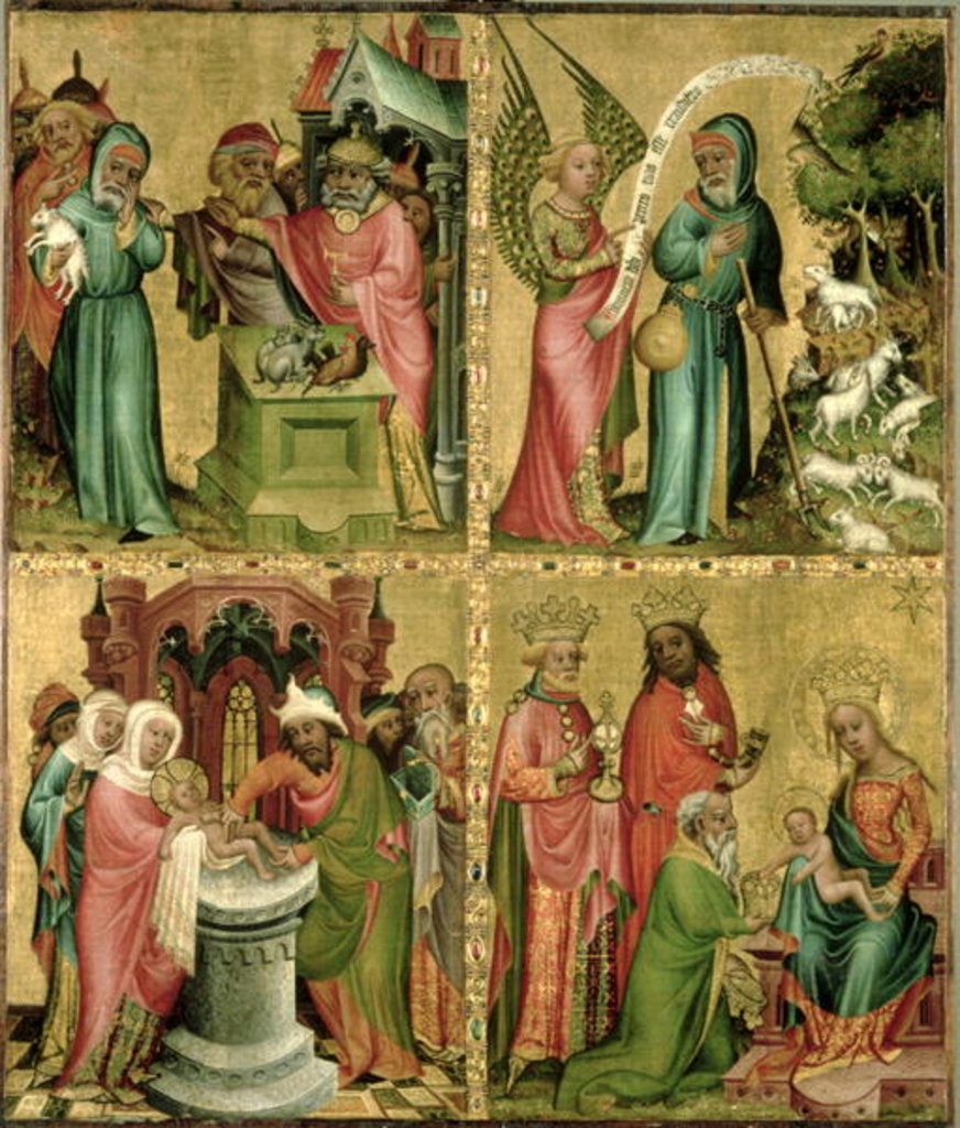 Detail of Joachim's Sacrifice, the Circumcision of Christ, the Annunciation to St. Joachim and the Adoration of the Magi by Master Bertram of Minden