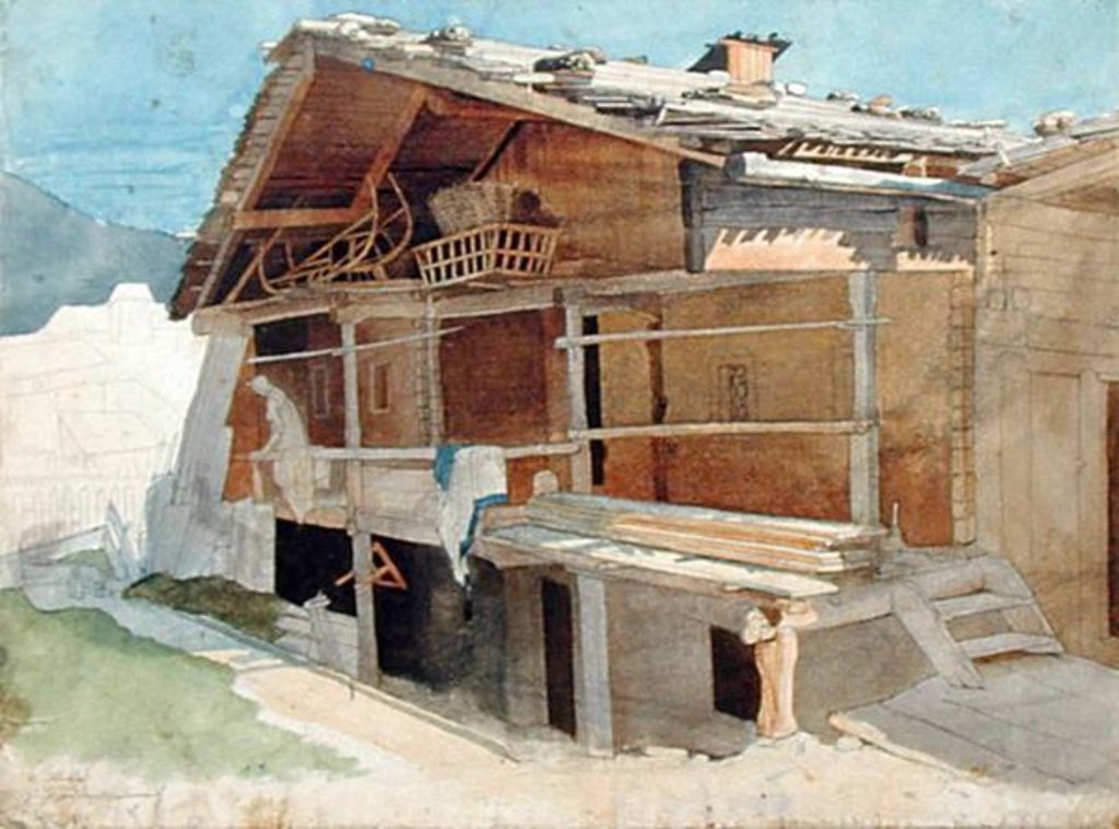 Detail of Farmhouse Under Construction, 1829 by Jacob Gensler