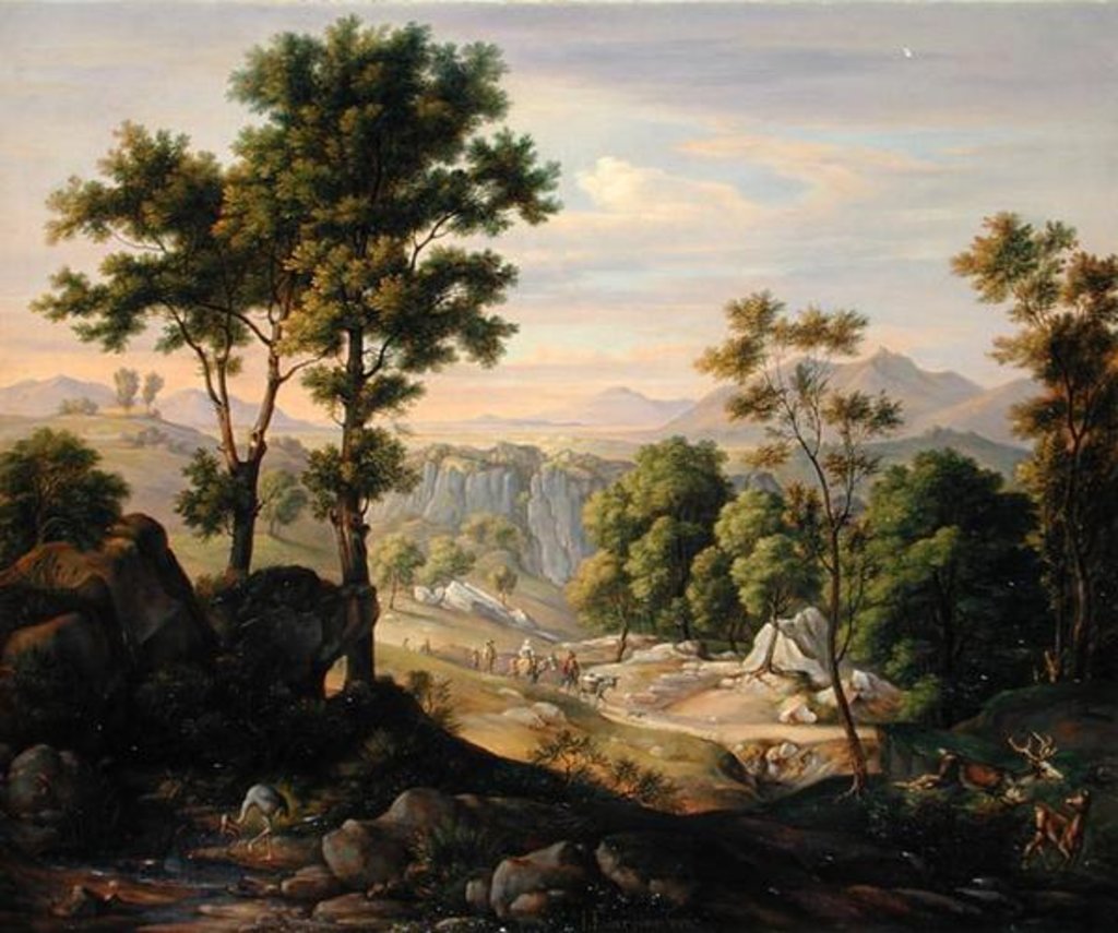 Detail of Italian Landscape, 1845 by Joachim Faber