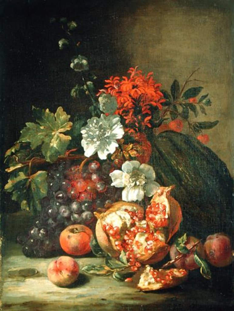 Detail of Fruit and Flowers by Jan Peter van the Younger Bredael