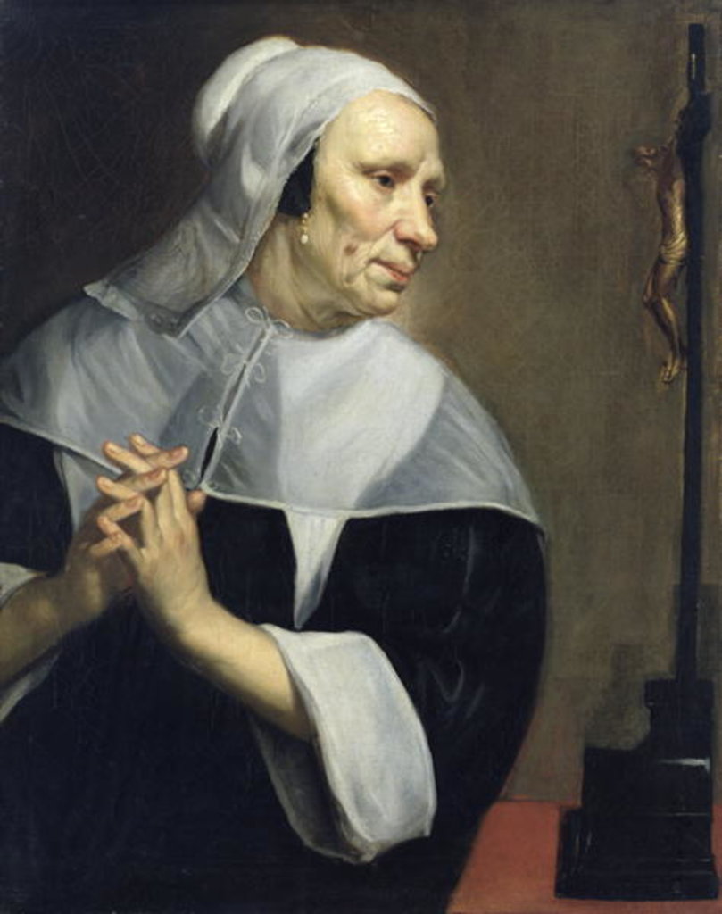 Detail of Old Woman Praying by Jacob van Oost