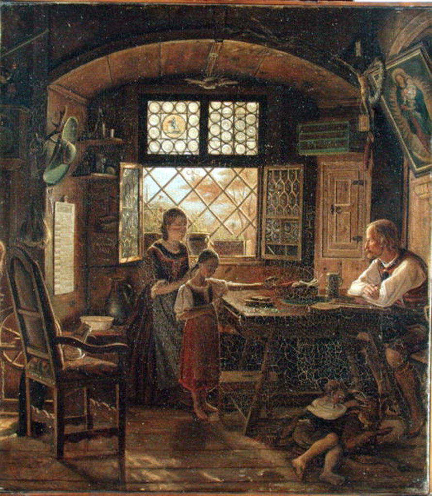 Detail of Sunday Morning in Tyrol, 1831 by Rudolph Friedrich Wasmann