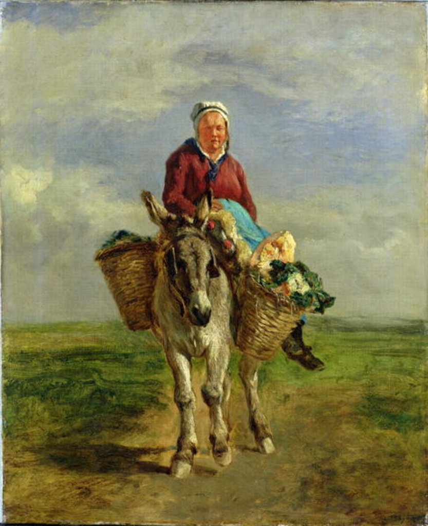 Detail of Country Woman Riding a Donkey by Constant-Emile Troyon