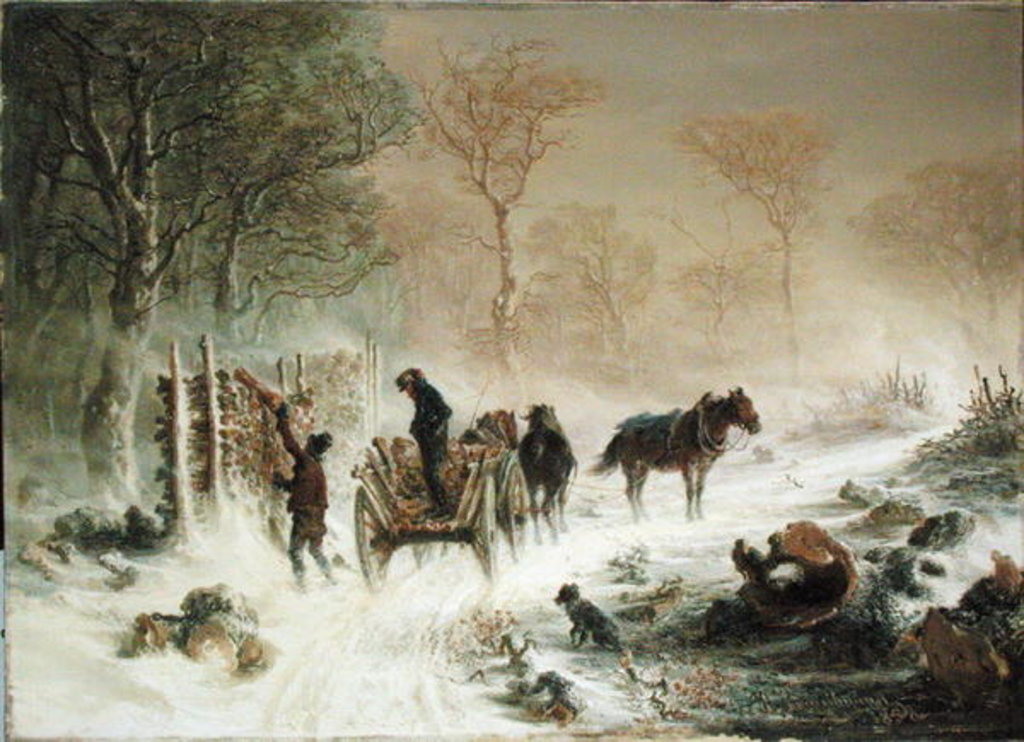 Detail of Loading Wood in the Snow, 1858 by Hermann Kauffmann