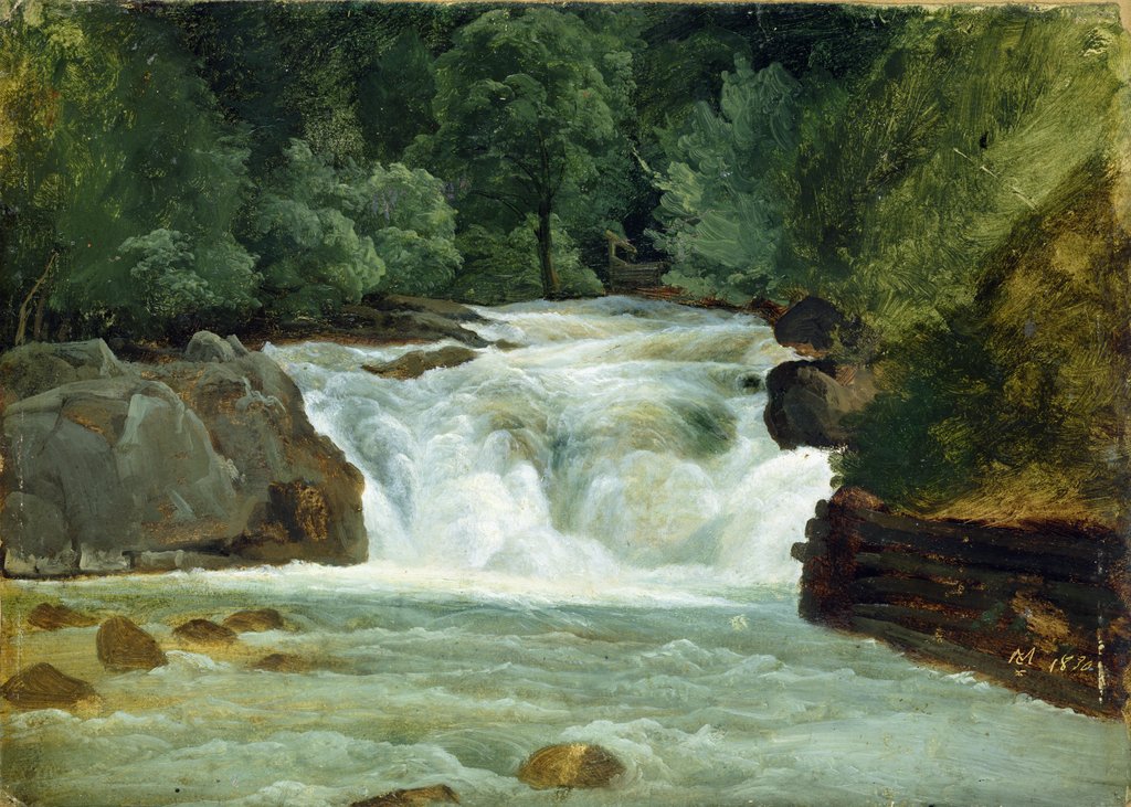 Detail of A Waterfall in Upper Bavaria, 1830 by Christian Ernst Bernhard Morgenstern