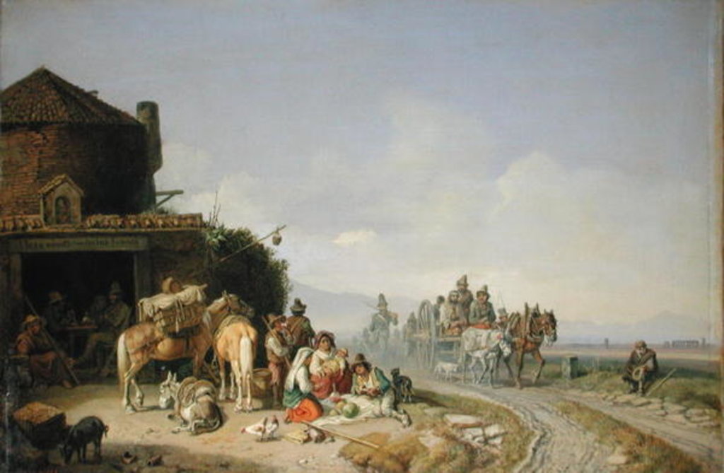 Detail of Travellers Before a Roadside Inn by Heinrich Burkel