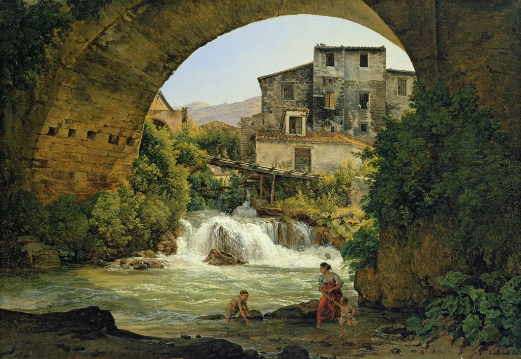 Detail of Under the arch of a bridge in Italy, 1822 by Joseph Rebell