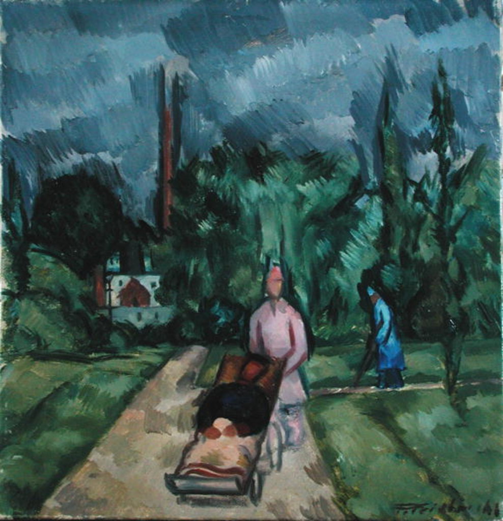 Detail of In the Gardens of the Military Hospital III, 1915 by Fritz Friedrichs