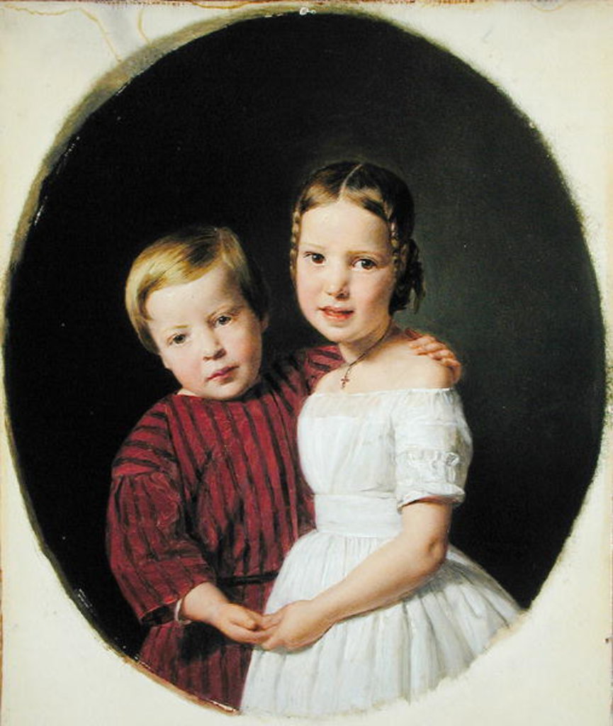 Detail of Portrait of Two Children, 1844 by Ferdinand Georg Waldmuller