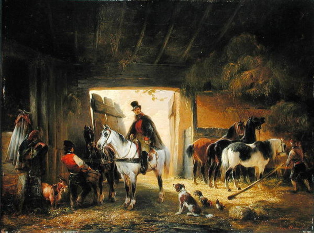 Detail of A Rider watering his Horse in a Stable, 1840 by Joseph Moerenhout