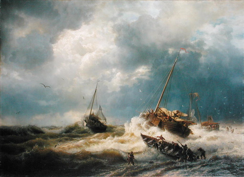 Detail of Ships in a Storm on the Dutch Coast, 1854 by Andreas Achenbach