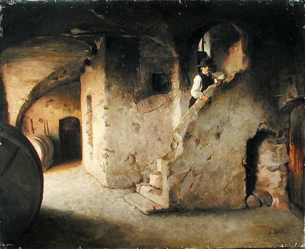 Detail of A Wine Cellar, c.1872 by Johann Sperl