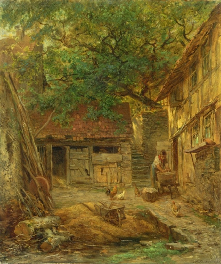 Detail of A Farmhouse Courtyard, 1862 by Anton Burger