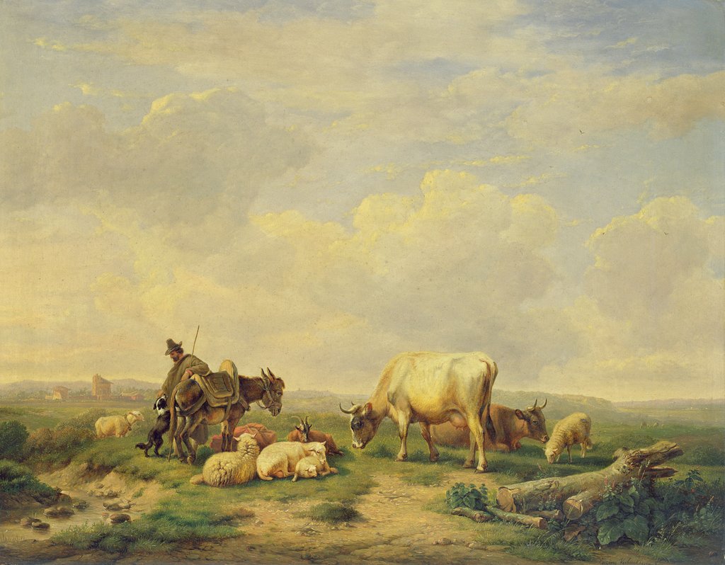 Detail of Herdsman and Herd, c.1880 by Eugene Joseph Verboeckhoven