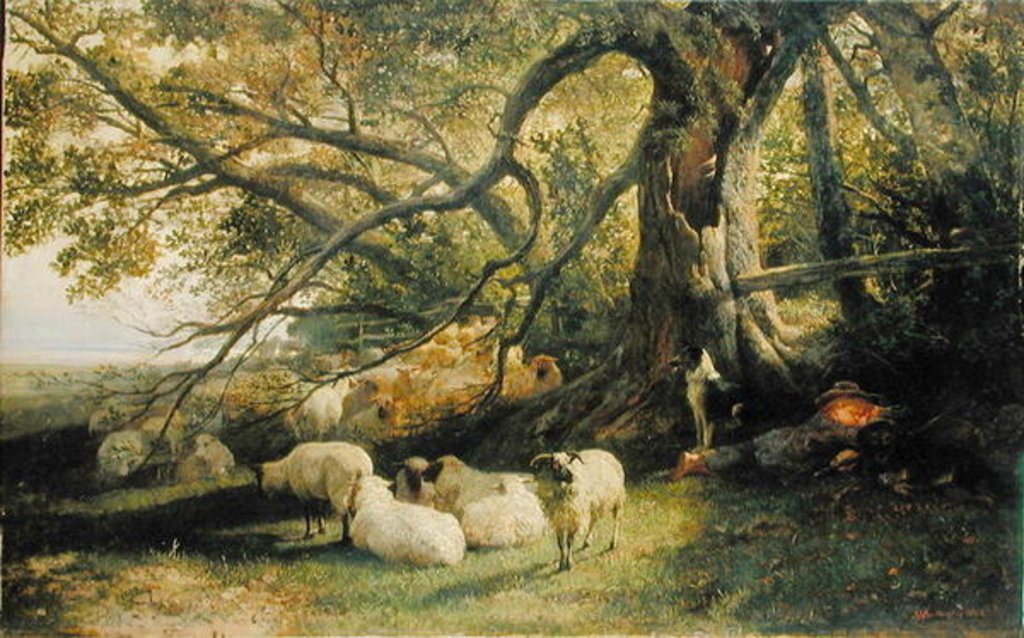 Detail of Resting Flock, 1863 by John William Bottomley