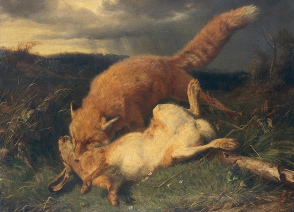 Detail of Fox and Hare, 1866 by Johann Baptist Hofner