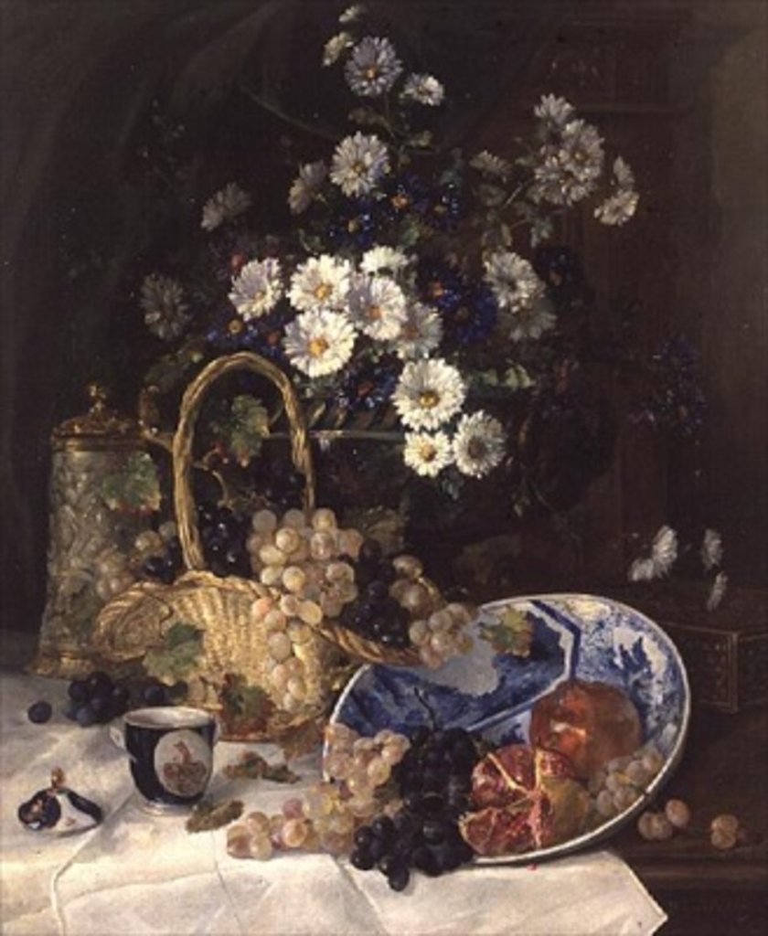 Detail of Still life with Flowers and Fruit by Eugene Henri Cauchois