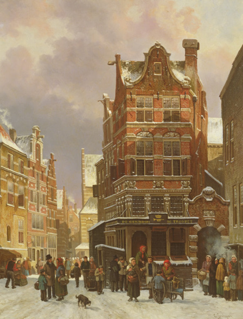 Detail of Belgium Street Scene, 19th century by Cornelius Springer