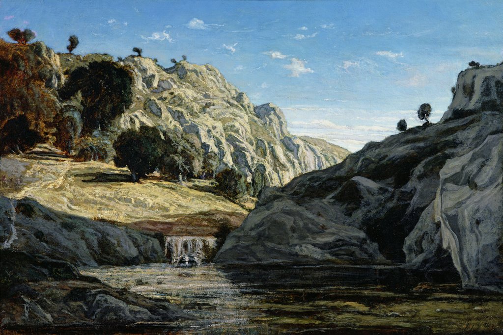 Detail of Memories of Ollioules gorge, 1861 by Paul Camille Guigou