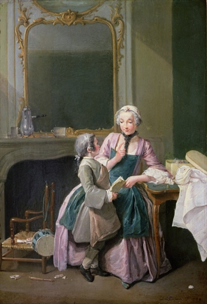 Detail of The Reading Lesson, 1740 by Louis Aubert