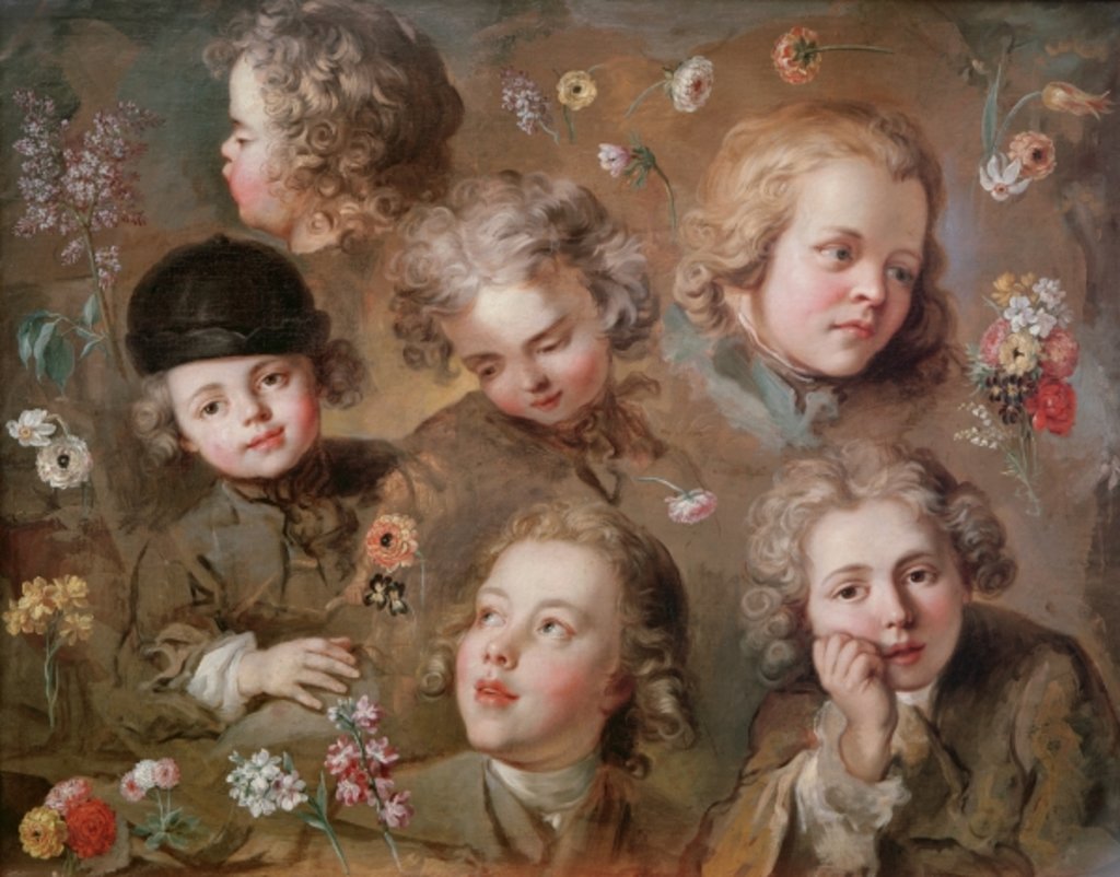 Detail of Children's heads and flowers by Nicolas-Bernard Lepicie