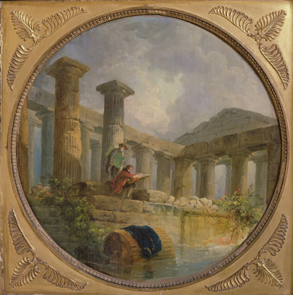 Detail of Ruins of a temple imitating Paestum, c.1760 by Hubert Robert