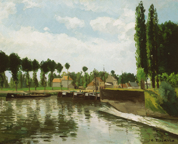 Detail of The Lock at Pontoise, 1869-70 by Camille Pissarro