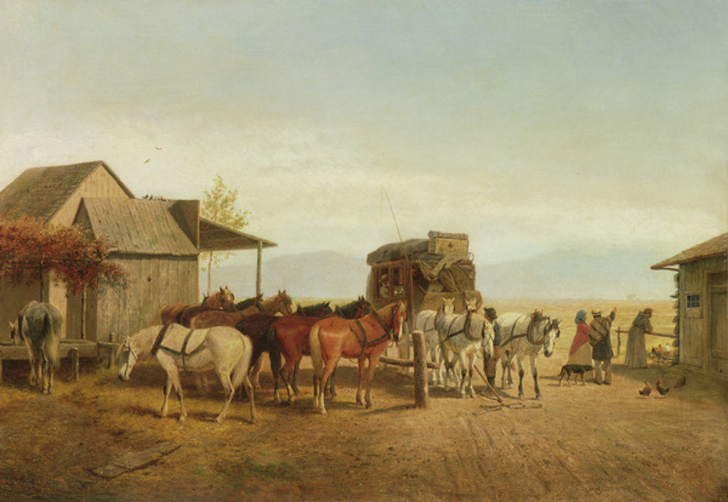 Detail of California Stagecoach Halt, 1875 by William Hahn