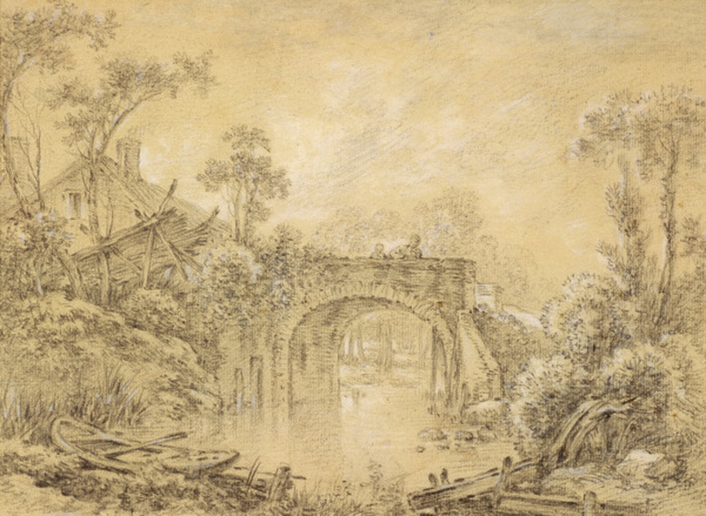 Detail of Landscape with a Rustic Bridge, c.1740 by Francois Boucher