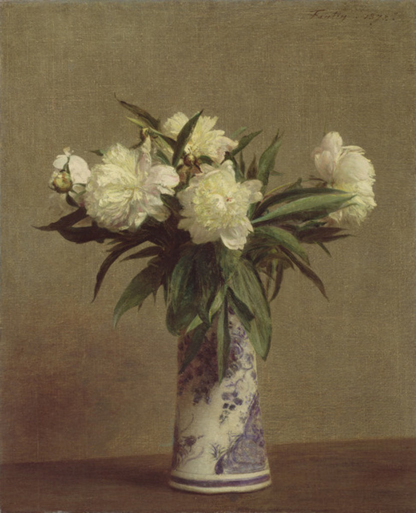 Detail of Peonies in a Blue and White Vase, 1872 by Ignace Henri Jean Fantin-Latour