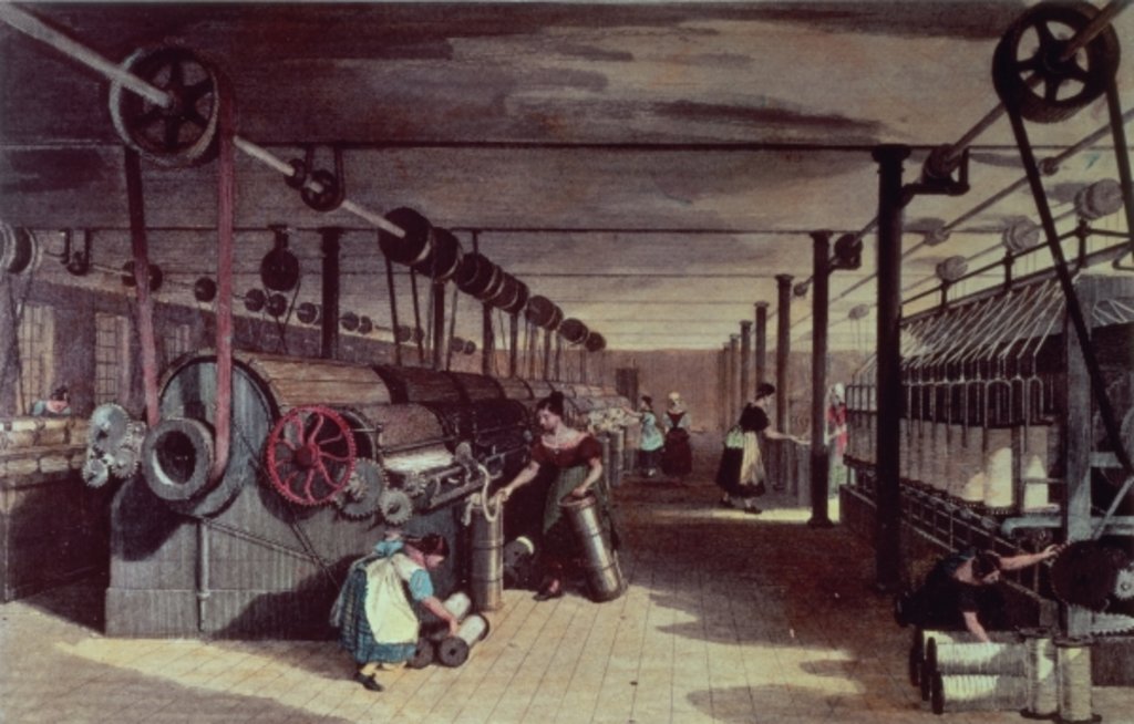 Detail of Interior of cotton mill, 19th century by Thomas Allom