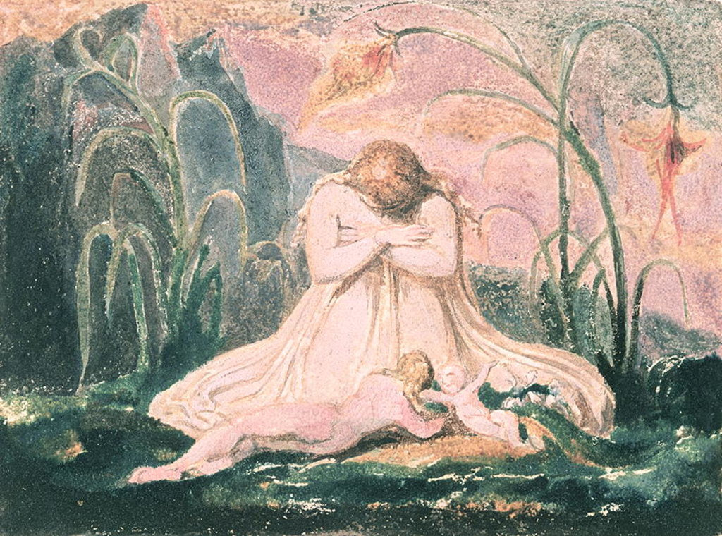 Detail of Book of Thel; Thel leaning over the 'Matron Clay' and the worm, 1789 by William Blake