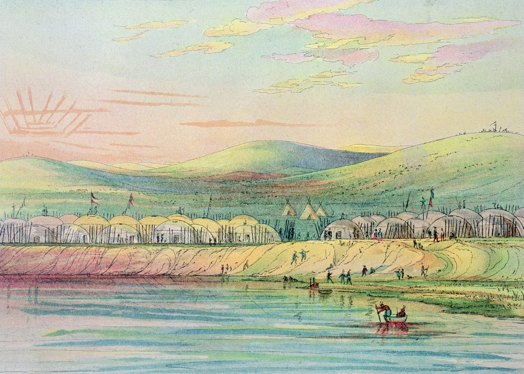 Detail of Riccaree village by George Catlin