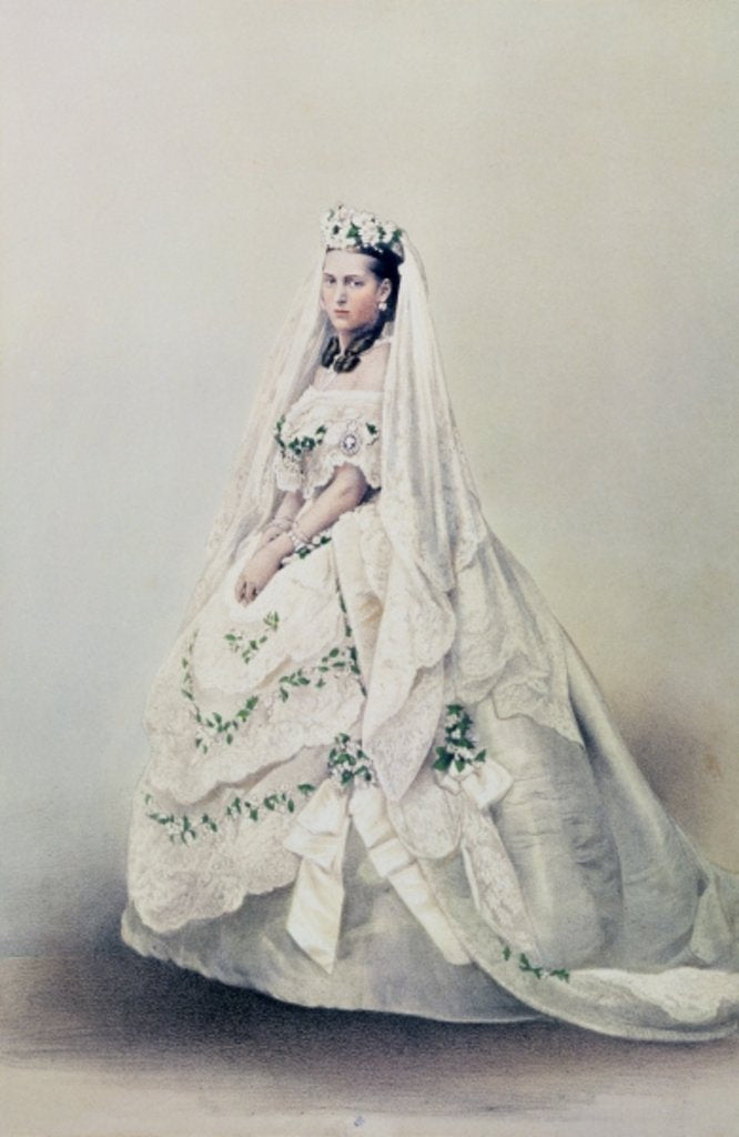 Detail of HRH The Princess Alexandra Caroline of Denmark in her wedding dress, 1863 by Anonymous