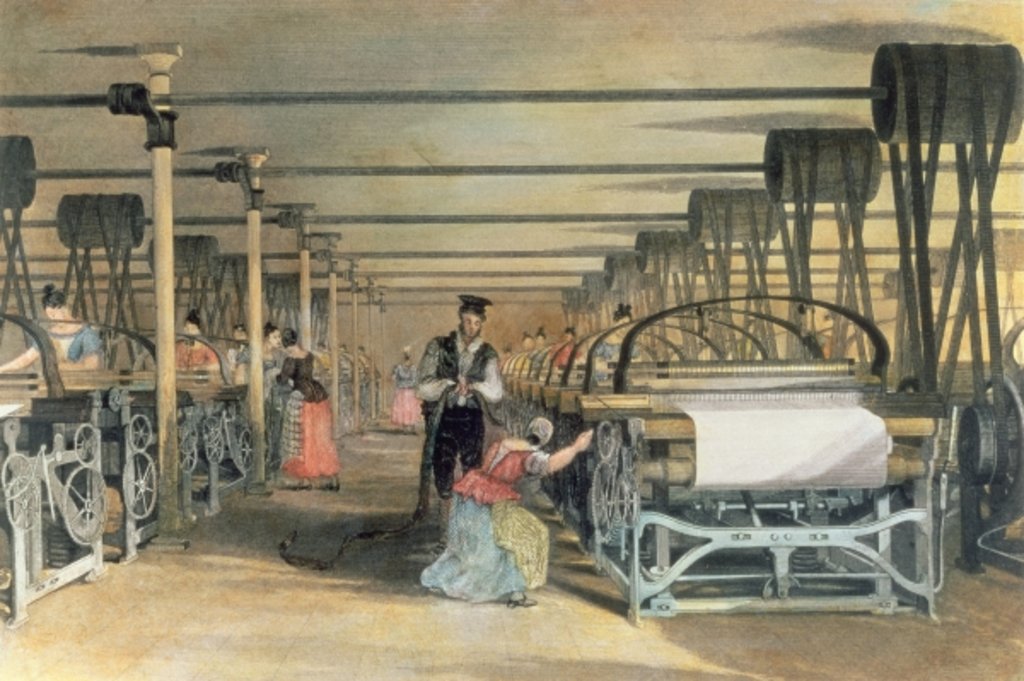 Detail of Power loom weaving, 1834 by Thomas Allom