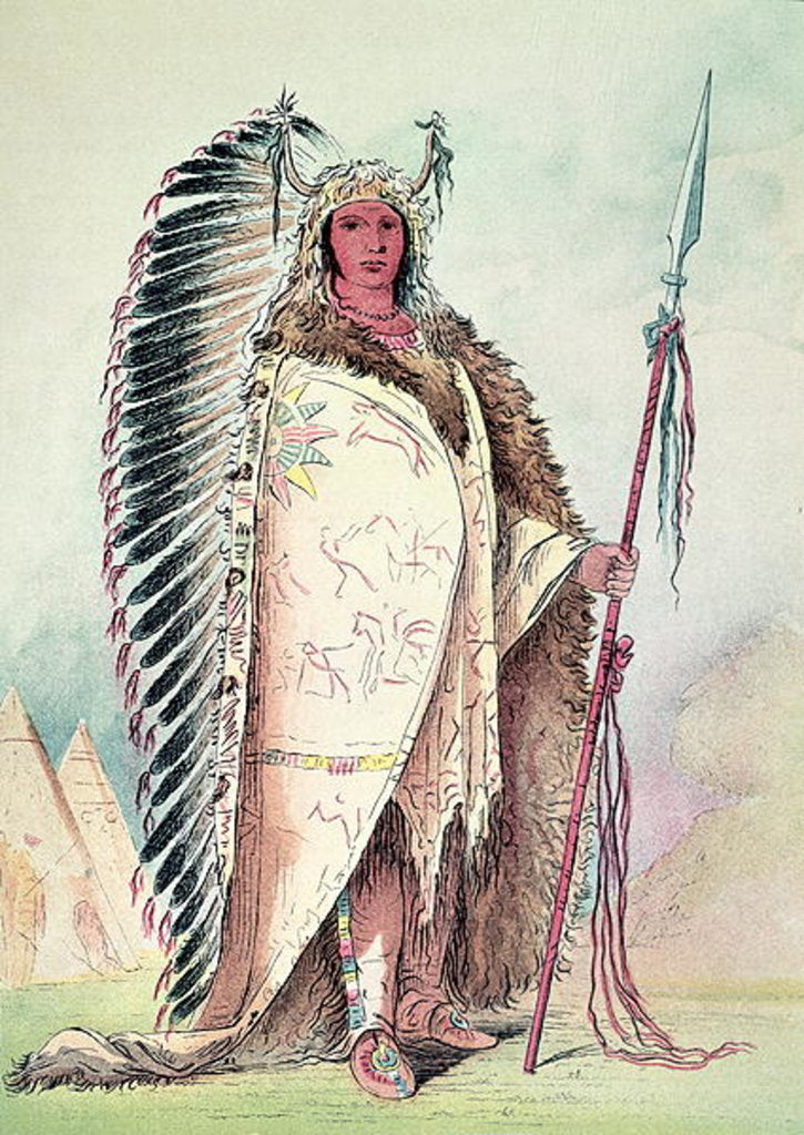 Detail of Sioux chief, 'The Black Rock' by George Catlin