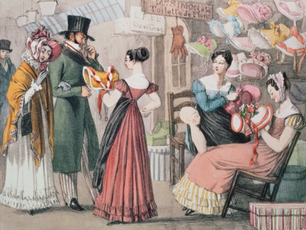 Detail of At the Milliners, printed by Charles Joseph Hullmandel by John James Chalon
