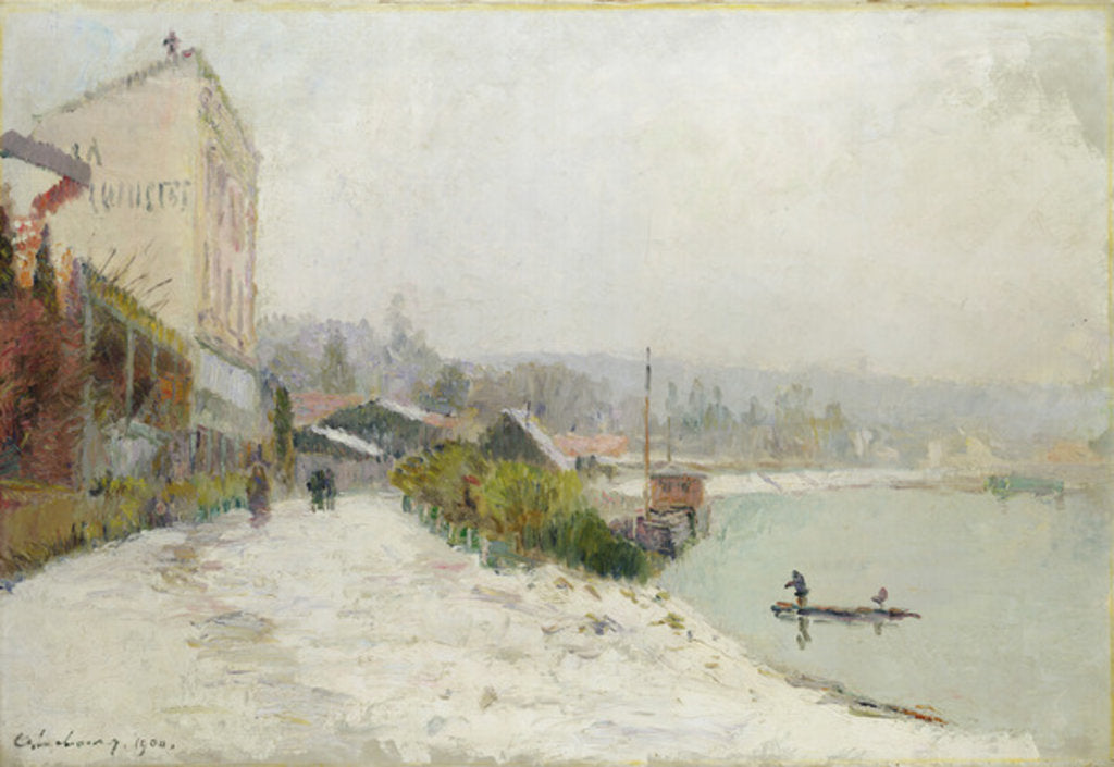 Detail of Le Seine au Bas-Meudon, Temps de neige, 1900 by Albert-Charles Lebourg