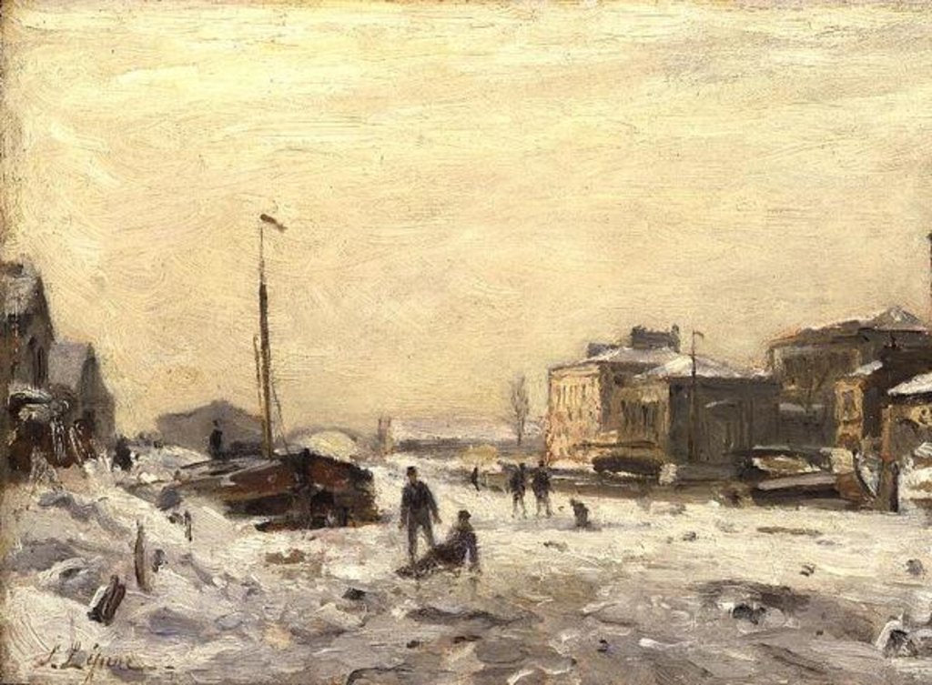 Detail of Frozen Canal at La Villette by Stanislas Victor Edouard Lepine