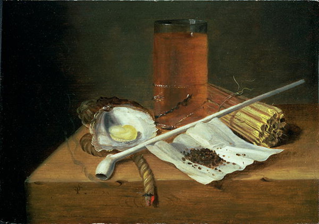 Detail of Still life with Smoking Requisites, 1659 by Casparus Smits