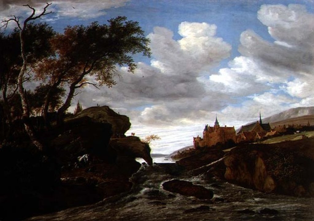 Detail of Rocky Landscape with a Waterfall, 1665 by Salomon van Ruisdael or Ruysdael